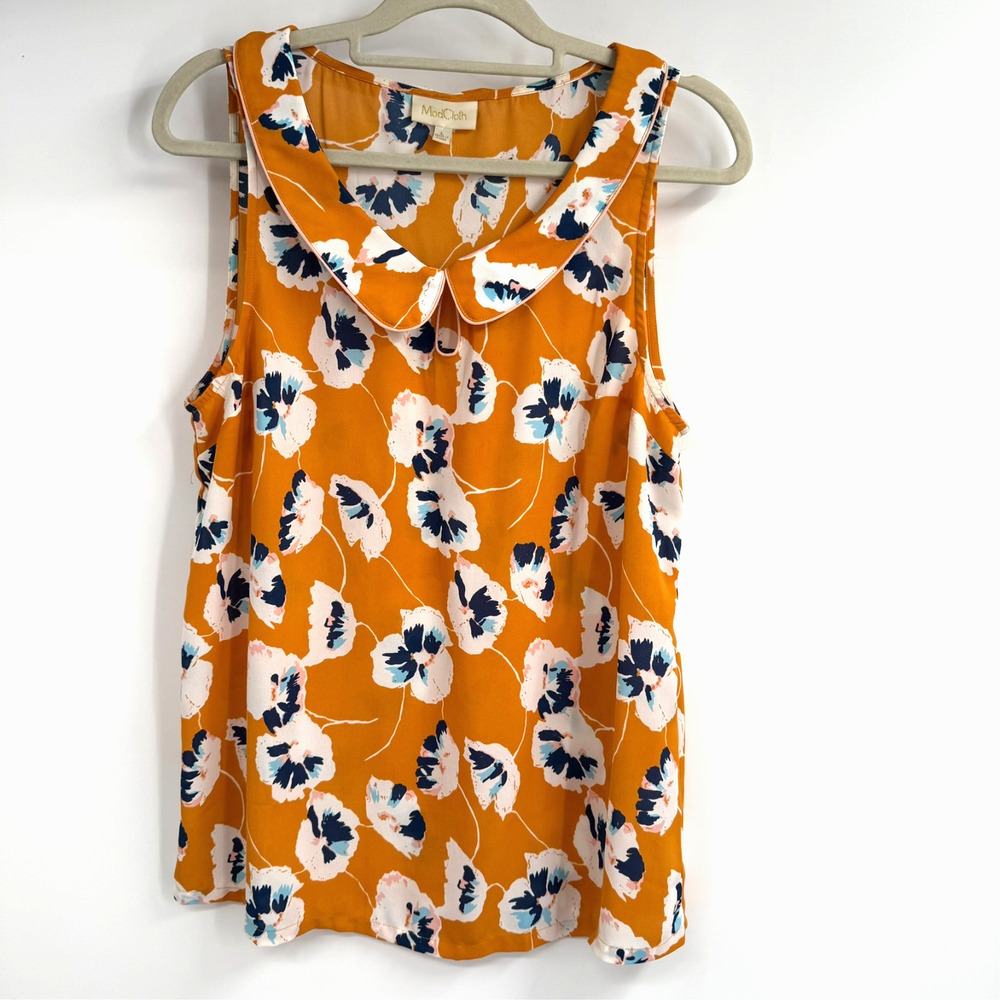 Modcloth Orange Floral Sleeveless Peter Pan Collar Blouse